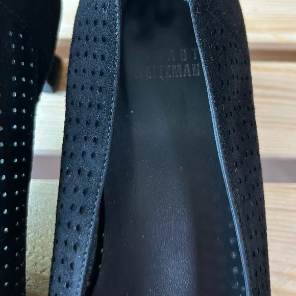 90s Stuart Weitzman Black Perforated Suede Kitten Heels, Size 7.5 Made in Spain - Picture 9 of 14